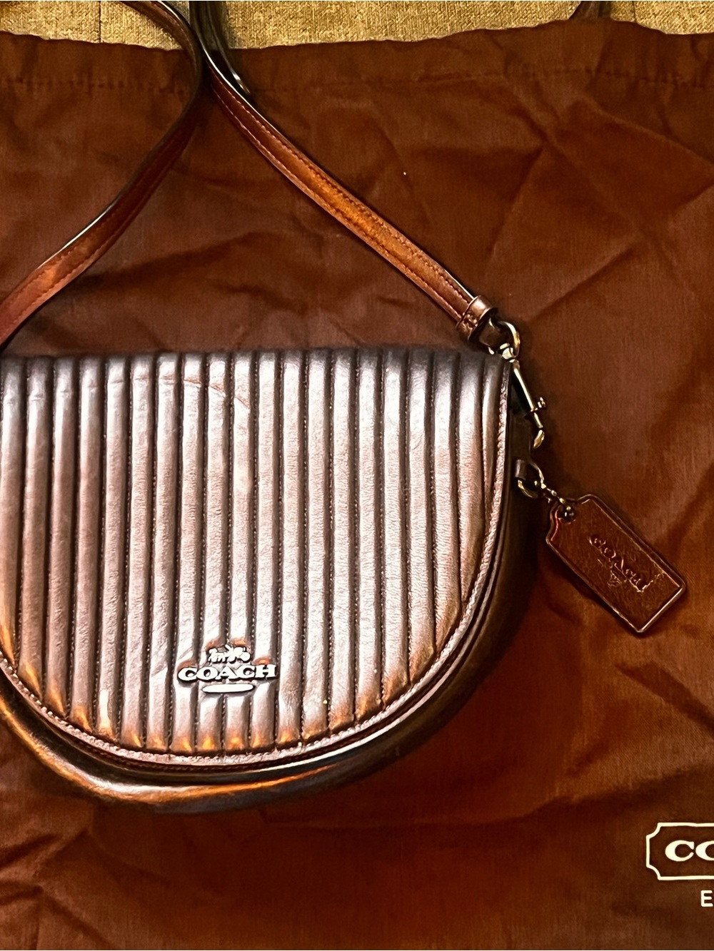 Coach Brown Quilted Leather Crossbody with Logo Tag